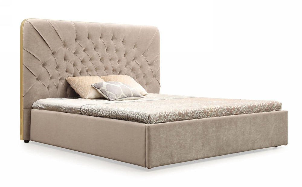 VIG Furniture Moontide Plush Beige Velvet Eastern King Bed With Sunburst Tufted Headboard & Brushed Brass Trim VGVCBD1922-19-BED-EK