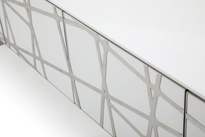 VIG Furniture Kilson Modern White High-Gloss Tv Stand For 32-74" Tvs — Geometric Mid-Century Storage, Stainless Accents VGVCTV1819