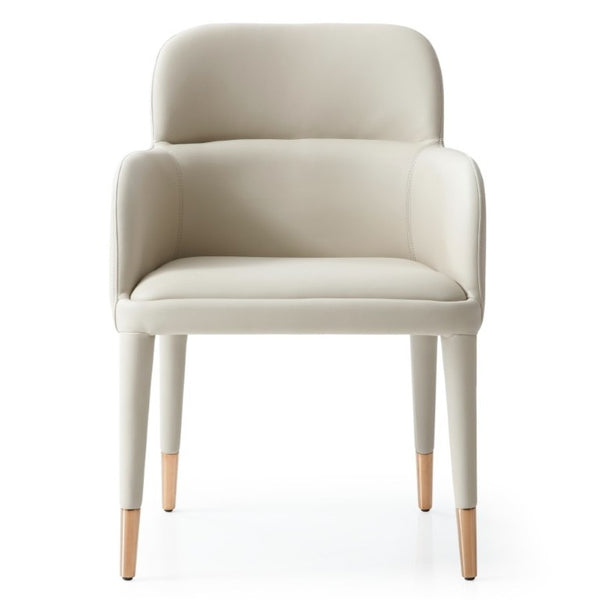 VIG Furniture Cortina Beige Bonded Leather Dining Arm Chair With Channel Tuft, Tapered Legs & Rose Gold Caps VGVC-B601-BEI