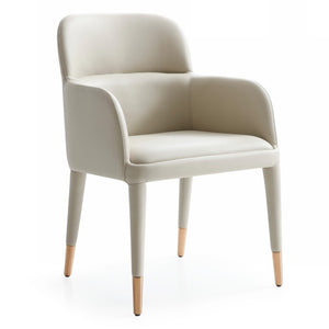 VIG Furniture Cortina Beige Bonded Leather Dining Arm Chair With Channel Tuft, Tapered Legs & Rose Gold Caps VGVC-B601-BEI