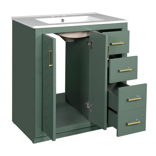 English Elm 30'' Bathroom Vanity - Retro Style With Ceramic Sink, Soft-Closing Doors & Ample Storage Space N710P191947F