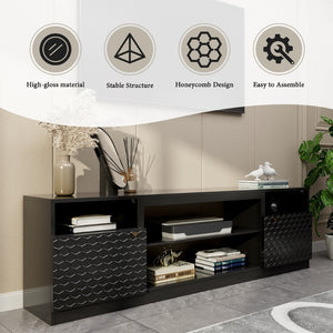 English Elm Modern/contemporary Matte Black Tv Stand with Honeycomb Doors Fits Tvs Over 70 Inches T3609P482848