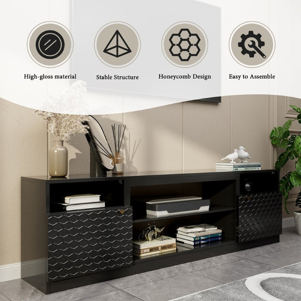 English Elm Modern/contemporary Matte Black Tv Stand with Honeycomb Doors Fits Tvs Over 70 Inches T3609P482848