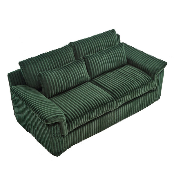 English Elm 74" Corduroy Loveseat Plush 2-seater Sofa with Pillow Arms for Compact Living Spaces Dark Green W1669P368991