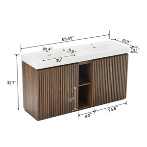 English Elm Emilia 60 Inch Freestanding Oak Vanity with Ceramic Sink and Soft Close Drawers Walnut Brown W1865S00243