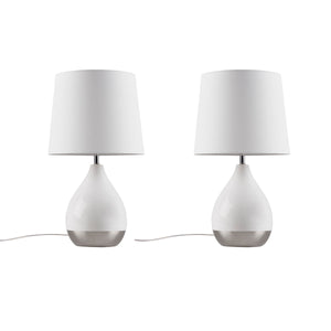 English Elm 2-Tone Ceramic Table Lamp Set of 2 with Elegant Silvery Accents, Modern White Ceramic Bases, 21.5"H White+Silver 19.1 L x 15.35 W x 15.35 H B035P264515