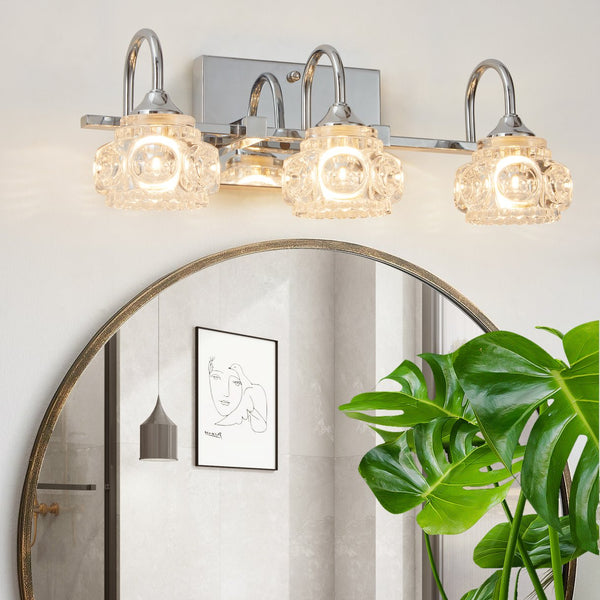 English Elm 17" Nickel Vintage Crystal Vanity Light - 3-Light Hardwired Bathroom Mirror Sconce with Clear Shades and Iron Accents W2312P374820