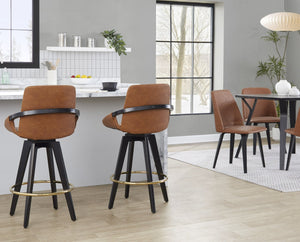 English Elm Fixed-height Swivel Counter Stools with Faux Leather Seats and Chrome Footrest Set of 2 B202S01802