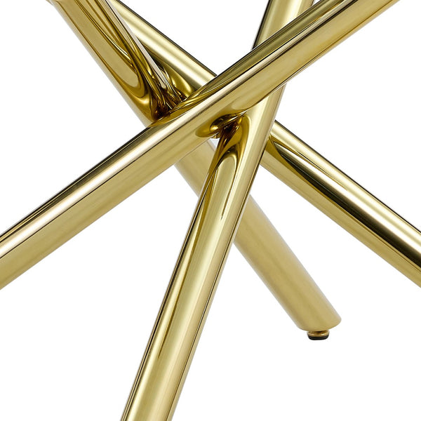 English Elm Table Set - Modern 7-Piece Dining Set With Transparent Tempered Glass Top & 6 Black Pu Chairs, Gold Legs W1151S02589-GIGA