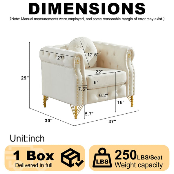 English Elm Velvet Tufted Chesterfield Sofa with Copper Stud Trim and Gold Metal Legs Beige W834P423608