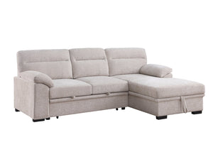 English Elm Kipling Chenille Sleeper Sectional with Storage Chaise and Built-in Usb Charging Beige B061S00833