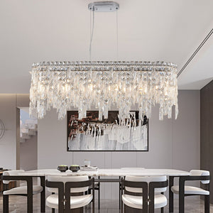 English Elm 35" Chrome Oval K9 Crystal Chandelier Tiered Teardrop Fixture for Dining Foyer W1340P189443