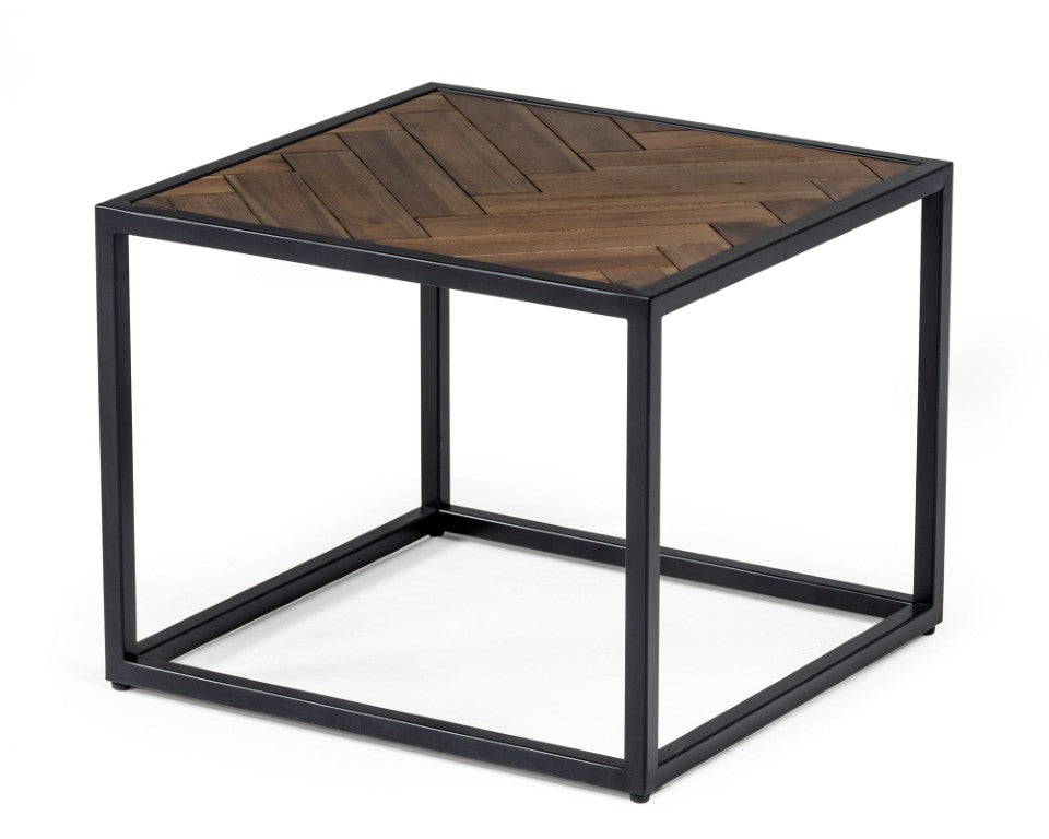 VIG Furniture Pasada Industrial Brown Acacia End Table With Chevron Top, Black Metal Frame — Compact Durable Accent VGWH183720101