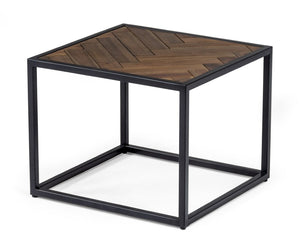 VIG Furniture Pasada Industrial Brown Acacia End Table With Chevron Top, Black Metal Frame — Compact Durable Accent VGWH183720101