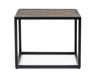VIG Furniture Pasada Industrial Brown Acacia End Table With Chevron Top, Black Metal Frame — Compact Durable Accent VGWH183720101