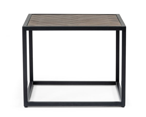 VIG Furniture Pasada Industrial Brown Acacia End Table With Chevron Top, Black Metal Frame — Compact Durable Accent VGWH183720101