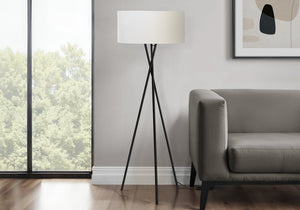 English Elm Lighting, Modern 62" Black Metal Tripod Floor Lamp with Ivory Fabric Shade, 3-Way Dimmer, 150W Max B2710P221313