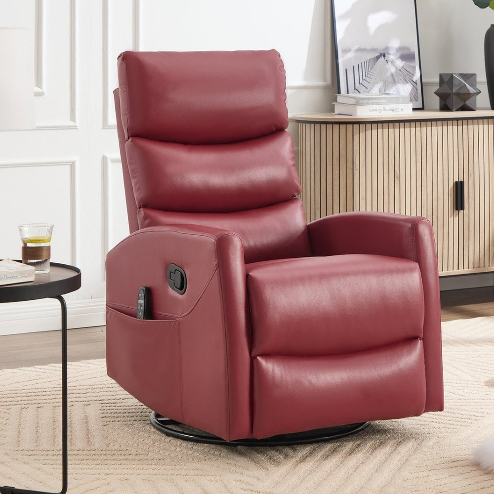 English Elm Heat Massage Rocker Swivel Recliner with Lumbar Relief and Tufted Fabric Lounge Chair W3224P321932
