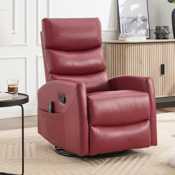 English Elm Heat Massage Rocker Swivel Recliner with Lumbar Relief and Tufted Fabric Lounge Chair W3224P321932