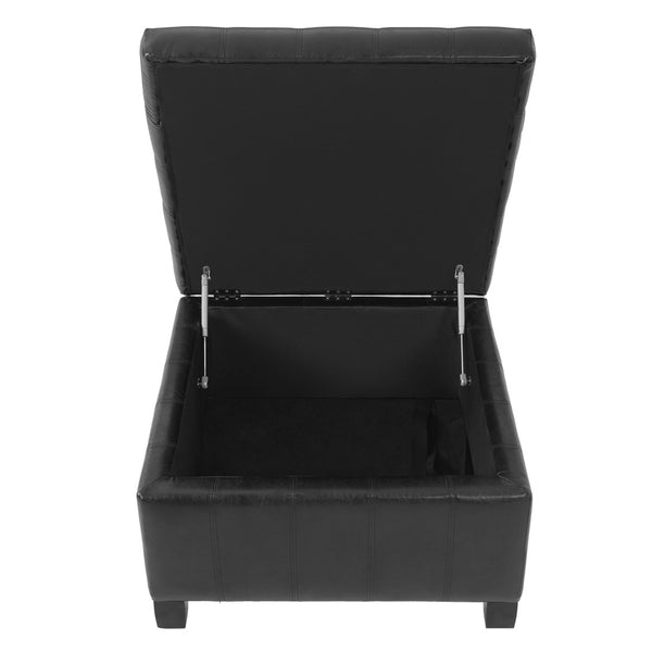 English Elm Black Tufted Pu Lift Top Storage Ottoman with Rubberwood Legs for Living Spaces Black N779P404084B