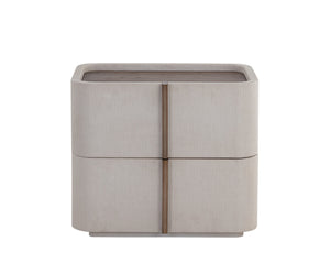 Sunpan Jamille Nightstand - Contemporary Cream Faux Leather Design with Oak Veneer Top and Brass Base Small - 26W x 18D x 22H