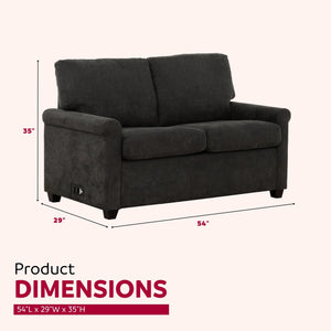 English Elm Convertible Twin Sleeper Sofa with USB Ports — Dark Gray 54" Compact 2-Seater Sofa Bed with Pocket Springs, Linen Upholstery & Side Outlet for Small Spaces B011P198404