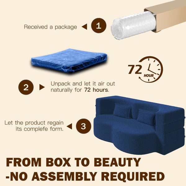 English Elm Modern Full Size Folding Sofa Bed with Teddy Fabric, Foam-Filled 15" Sleeper, 2 Pillows, No Assembly Required Blue W1885P272263