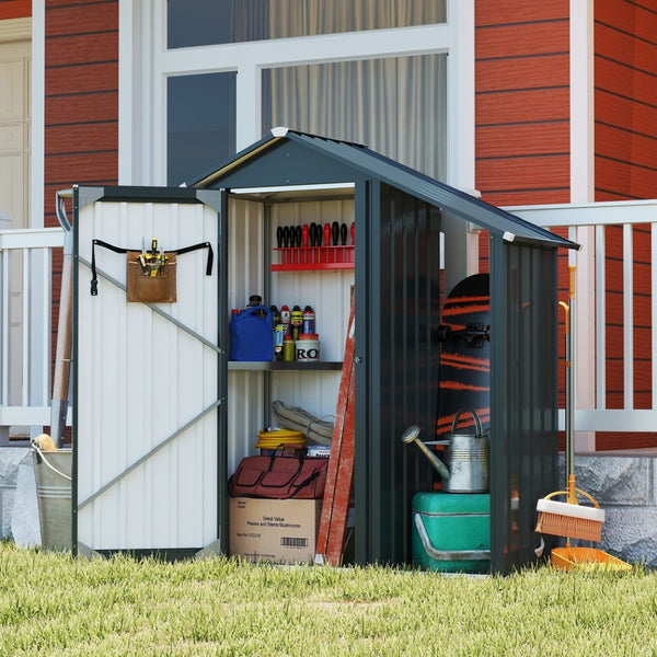 English Elm Campcraft Galvanized Steel Outdoor Storage Cabinet with Lockable Compartment and Firewood Rack W1598P382301