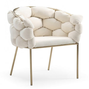 VIG Furniture Debra Velvet Upholstered Seat With Semi-Spherical Back And Black Metal Frame — Plush, Modern Comfort White Dining Chair VGVCB202-WHT