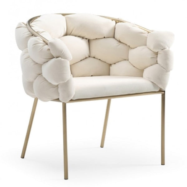 VIG Furniture Debra Velvet Upholstered Seat With Semi-Spherical Back And Black Metal Frame — Plush, Modern Comfort White Dining Chair VGVCB202-WHT