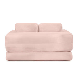 English Elm 2-in-1 Corduroy Futon Loveseat Sleeper Modular Floor Couch for Studio Living Rooms Pink W1117P415717