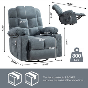 English Elm Massage Rocker Recliner Oversized Chair with Heat Vibration Usb Port and Storage Pockets W1807S00009
