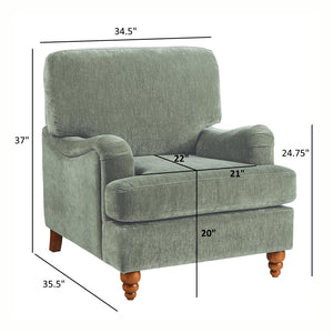 English Elm Candor Overstuffed Accent Chair with English Roll Arms and Walnut Turned Legs Sage B050P466461