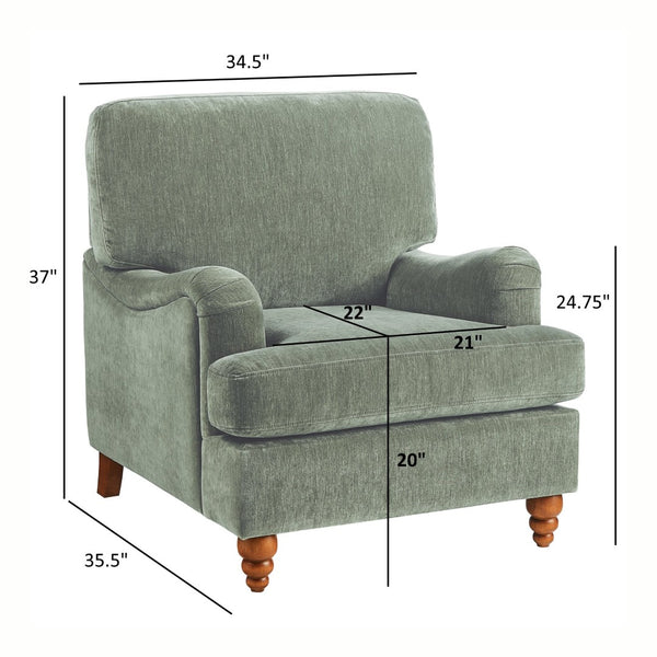 English Elm Candor Overstuffed Accent Chair with English Roll Arms and Walnut Turned Legs Sage B050P466461