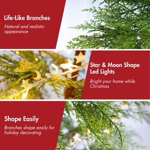 English Elm 6 ft Artificial Christmas Tree with 300 Warm LED Lights, 612 Tips, Hinged PE Branches & Metal Stand N710P181792S