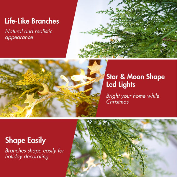 English Elm 6 ft Artificial Christmas Tree with 300 Warm LED Lights, 612 Tips, Hinged PE Branches & Metal Stand N710P181792S