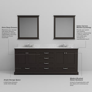English Elm Espresso Double Bath Vanity 80" W With Carrara Marble Top, Soft-Close Drawers & Ample Storage B2731P258283