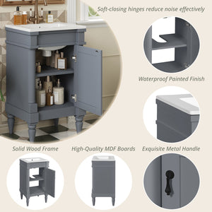 English Elm 18-Inch Modern Bathroom Vanity with Sink Compact Retro Design Durable MDF & Solid Wood Legs Storage-Friendly Gray N710P257401E