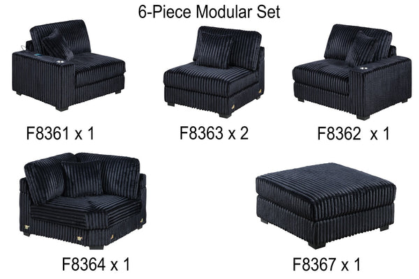 English Elm Contemporary Six Piece Modular Sectional in Jumbo Corduroy with Usb Port and Cup Holders B011S02234