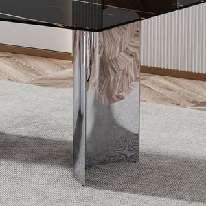 English Elm Table And Chair Set - Modern Minimalist Dining Ensemble With Imitation Marble Top & Pu Cushions W1151S04188-GIGA