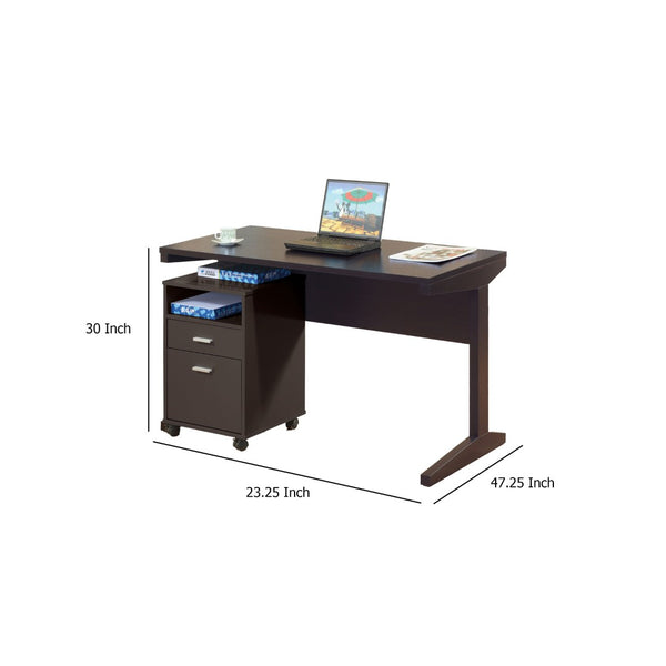 English Elm Desk with Rolling File Cabinet Two Storage Drawers Warm Cocoa Finish Home Office B056P416989