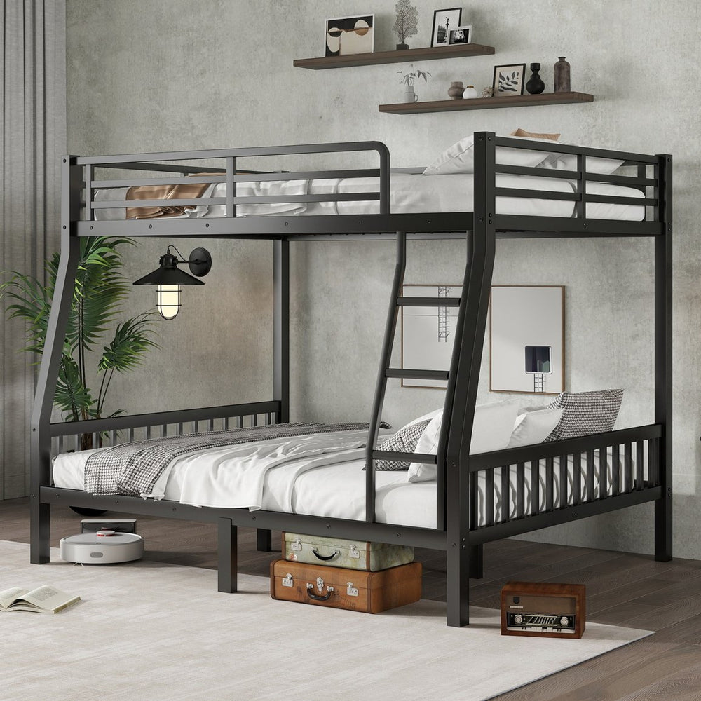 English Elm Full Xl Over Queen Metal Bunk Bed With Safety Guardrail & Ladder For Space-Saving Living Solutions W2580S00011