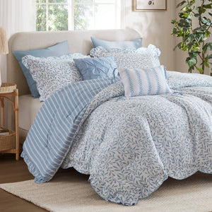 English Elm 5-piece King Comforter Set Soft Microfiber Printed Bedding with Coordinated Shams and Pillows Blue B035P482939