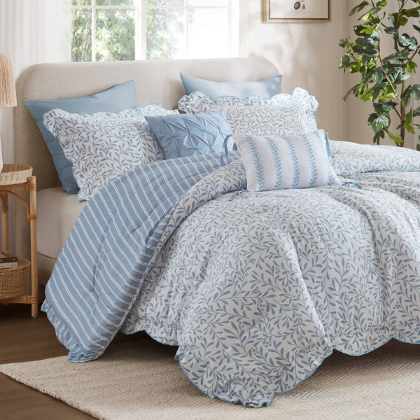 English Elm 5-piece King Comforter Set Soft Microfiber Printed Bedding with Coordinated Shams and Pillows Blue B035P482939