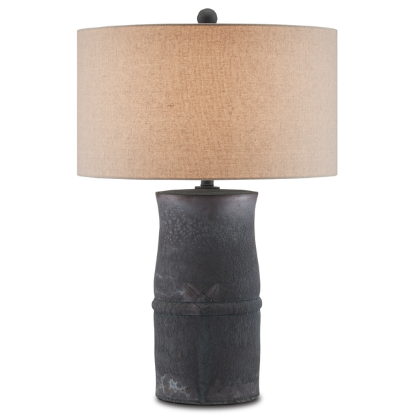 Croft Rustic Ceramic Table Lamp with Satin Charcoal Finish and Textured Leaf Motif - 30" Height
