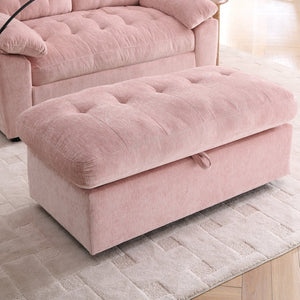 English Elm Leisure Chenille Two Seat Reclining Sofa with Usb Port Storage Ottoman Padded Armrests Pink W487S00519