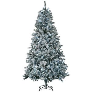 English Elm HOMCOM 7.5' Flocked Artificial Christmas Tree Prelit with 500 Cold White LEDs, 1254 Branches, Flame-Retardant W2225P173951