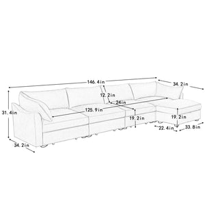 English Elm L-Shaped 4-Seater Sectional Sofa With Movable Ottoman, Cozy Crescent Armrests & Hidden Storage Solution W3041S00190