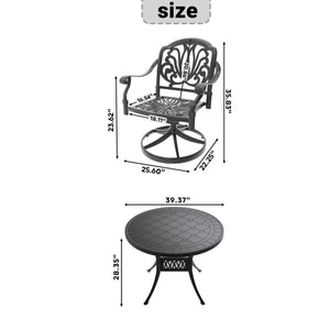 English Elm 3-Piece All-Weather Cast Aluminum Dining Set With Swivel Chairs & Stylish Round Table For 2 Outdoors W1710S00266