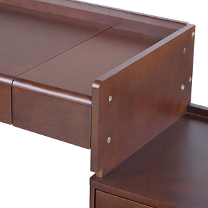 English Elm 3-in-1 Makeup Vanity Desk with Flip Mirror, LED 3-Color Lighting, Expandable Length & Ample Storage Drawers Walnut N844P285298W
